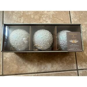 NIB Tinsel & Fir Set Of 3 Glass Ornament Christmas Decoration